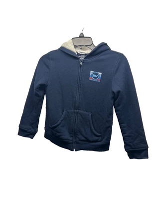 Vineyard Vines Youth 7 Sherpa Lined Full Zip Hoodie Sweatshirt Navy Blue Whale - Image 1 of 4