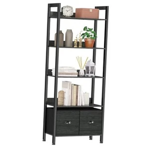  5-Tier Bookshelf, Tall Bookcase with 2 Storage Drawers, 5 Tier Black Oak - Picture 1 of 8