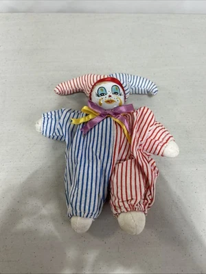 Vintage Porcelain Face 8 Inch Clown Doll Jester Pink And Blue - Image 1 of 4