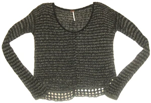 FREE PEOPLE Pullover anthrazit-grau gestreift locker Strick Cropped tailliert Ärmel M - Bild 1 von 5