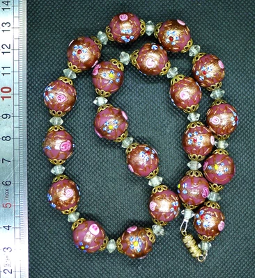 Collier Perles Murano Ancien Antique Wedding Cake Venetian Glass Bead Necklace - Photo 1/4