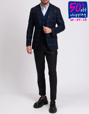 RRP €550 HACKETT Wool Boucle Blazer Jacket Size 38R 48R S Check Single-Breasted - Image 1 of 4