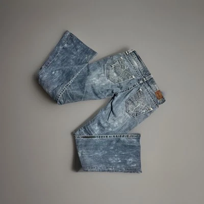 Big Star Bootcut Jeans Size 27 Flare Distressed Thick Embroidery Stitch Y2K - Image 1 of 4