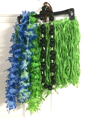 Disfraz Hawaiano Luau Adulto Pequeño Falda Hierba Lei y Collar Foto 1 de 4