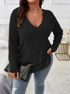 Plus Size V-Neck Long Sleeve T-Shirt - Picture 1 of 24