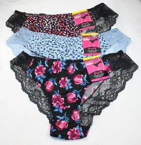 NWT set of 3 MAIDENFORM comfort devotion LACE TANGA BLACK BLUE pink FLORAL M/6 - Picture 1 of 8
