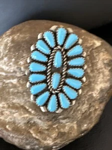 Anello Navajo in argento sterling a grappolo turchese blu misura 8 16326 - Foto 1 di 12