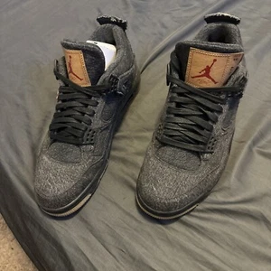 Size 9.5 - Levi's x Air Jordan 4 Retro Black Denim - Picture 1 of 14