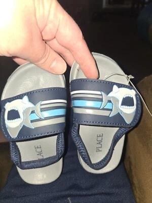 The Childrens Place Navy & Gray Shark Slide Sandals - Toddler Boys Size 7 - NEW - Image 1 of 3