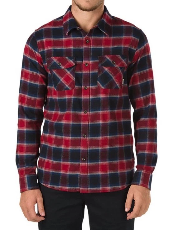 VANS Banfield Flannel Long Sleeve Shirt Black/red Dahlia Men’s Size L