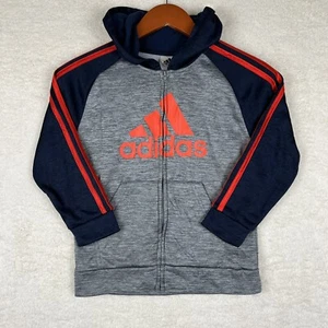 Adidas Sweater Youth 7 Small Gray Blue Orange Striped Hoodie Full Zip - Picture 1 of 8