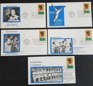 El primer jugador de béisbol negro de Jackie Robinson FDC en Grandes Ligas, conjunto completo de 5, en muy buen estado - Imagen 1 de 1