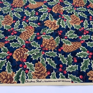 Thimbleberries Fabric Christmas Street 2007 Pine Cone & Berries Print -1 yd - Picture 1 of 2