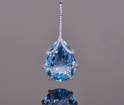 Beautiful Huge Tear Drop Clear Aquamarine & Lab-Created Diamonds Women's Pendant - Image 1 of 3
