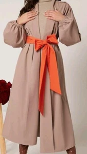 ladies Women Long Coat   summer coat  lightweight Openfront BelteSize Small - Picture 1 of 4