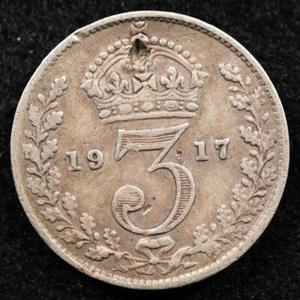 Great Britain 3 Pence 1917, Coin, Silver, Inv#F888 - Picture 1 of 2