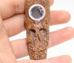 Tallado a mano oro seda jade calavera cabeza tabaco pipas tazón filtro D638 - Imagen 1 de 7