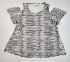 Elle Cold Shoulder Shirt Short Sleeve Loose Fit Womens Size Medium Striped - Picture 1 of 7
