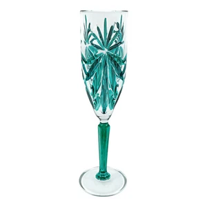 Murano Glass Champagne Flute Green Hand Painted Light Stem 22.5cm - Picture 1 of 3