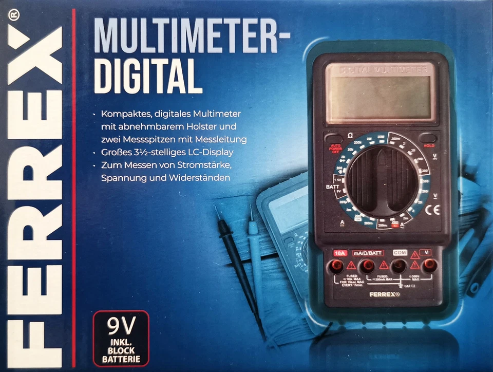 Ferrex Multimeter Digital LC-Display Messung Stromstärke Spannung Widerstand  - Bild 1 von 1