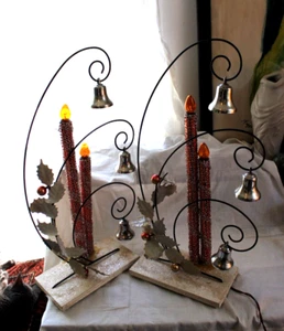 Pair Vintage Christmas Mirostar C7 lights candle mesh Candoliers Bells 1950's - Picture 1 of 10