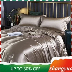 Juego de cama de seda morera con funda nórdica ajustable/plana funda de almohada - Imagen 1 de 52