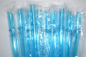 Reusable Replacement Straws Aqua Solid Plastic Acrylics 9” with Rings BPA Free - Picture 1 of 3