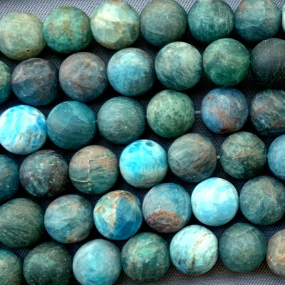 Matte Blue Apatite Round Teal Blue Green 8mm Semi Precious Stone Beads Q1 Strand - Image 1 of 2