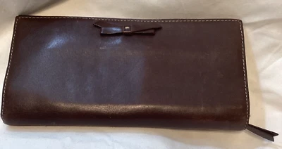 J. CREW Brown Genuine Leather Cream Stitch Snap Close Multi-Comp Wallet 8"x4" - Image 1 of 4