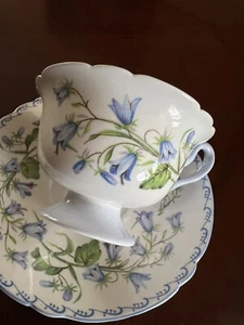 Shelley Harebell Demitasse piattino tazza blu bianco - Foto 1 di 10