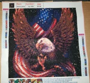 Peinture au diamant terminée #Izy-053 drapeau patriotique américain aigle non encadré