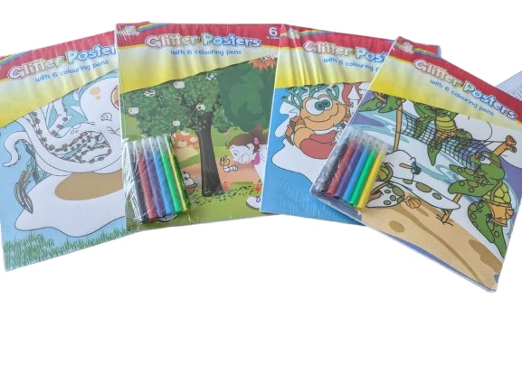 4 x Glitter Poster to Colour in with Felt Pens 8" x 10" kids Crafts - Image 1 of 1