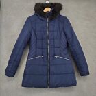 Celebrity Pink Women Puffer Jacket Medium Blue Faux Fur Hooded Quilted Winter