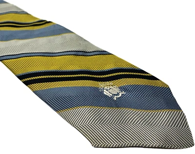 "Corbata de colección Oleg Cassini para hombre azul dorado blanco a rayas seda 57"" X 3,5""" Foto 1 de 4