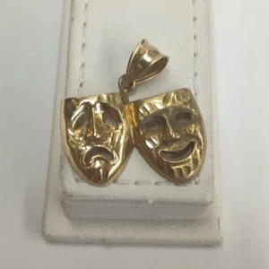 10k Yellow Gold Comedy Tragedy Masks Charm Pendant - Picture 1 of 6