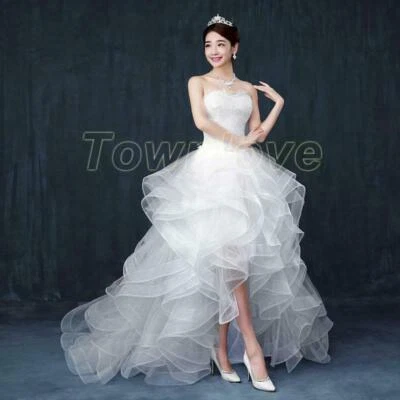 Ladies Front Shorter Long Princess Bride's Wedding Dress Bridal Ball Gown White - Image 1 of 4