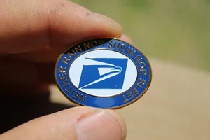 Lapel Pin, USPS Neither rain nor snow nor sleet Postal Logo blue and white - Picture 1 of 4