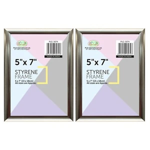 (Pack of 2) 5"x7" Plastic Silver Photo Frames Wall Art Hanging Office Home Decor - Picture 1 of 9