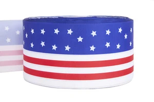 Printed Grosgrain Ribbon USA Flag Stripes Stars 4th Of July Red White Blue 3'' - Picture 1 of 7