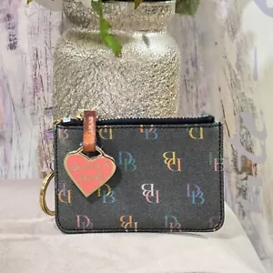 Dooney & Bourke Multicolor Vintage Print Logo Leather Coin Purse with Key Ring - Picture 1 of 11