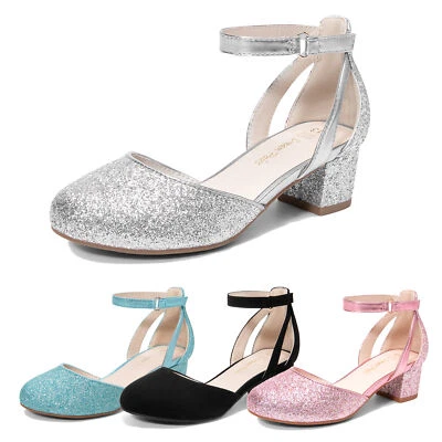 Zapatos de salón de tacón bajo de 1,5 pulgadas para niñas elegantes zapatos de vestir boda baile fiesta Foto 1 de 4