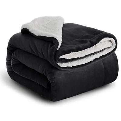 Large Sherpa Fleece Blanket 400 Gsm Super Soft Reversible Warm Sofa Bed Throws - Image 1 of 4