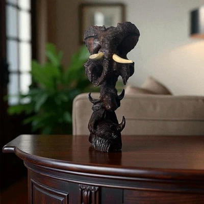 Estatuilla tótem estatua escultura animal safari madera tallada a mano Makonde Big Five Foto 1 de 4