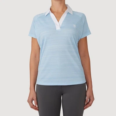ROMFH Ladies Johnny Collar Polo Short Sleeve Shirt - Aqua Stripe (Var. Sizes) - Image 1 of 2