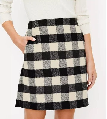 LOFT Fleece Checkered pocket Plaid Wool A-Line Skirt 12 - Image 1 of 4
