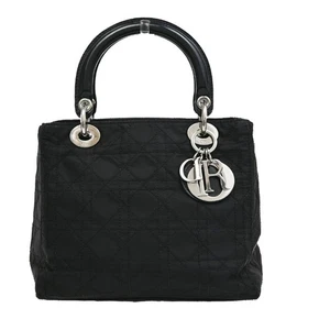 CHRISTIAN DIOR Logo Lady Hand Bag Nylon Patent Leather Black SHW Italy 74YH845 - Picture 1 of 15