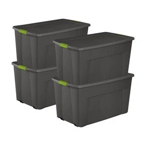 Sterilite Large 45 Gal Wheeled Latching Storage Bin Tote, Gray/Green (4 Pack) - Picture 1 of 8