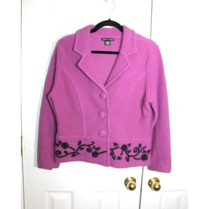 Deane & White Purple 100% Wool Blazer w/ Embroidered Floral Trim sz M - Picture 1 of 3