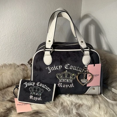 Nuevo con etiquetas Juicy Couture Kingdom Bolso Bowler Cartera y Cartera Conjunto - Terciopelo Negro Foto 1 de 4