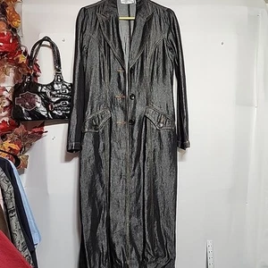 Maxi Vestido Vintage Newport News Y2K Denim Metálico Plumero Trench Talla 6 Precioso - Imagen 1 de 15